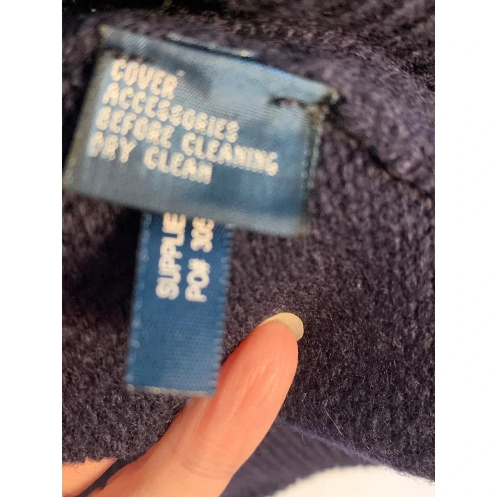 Polo Ralph‎ Lauren XXL Quarter-Zip Navy Blue Lambswool Leather Pull Sweater